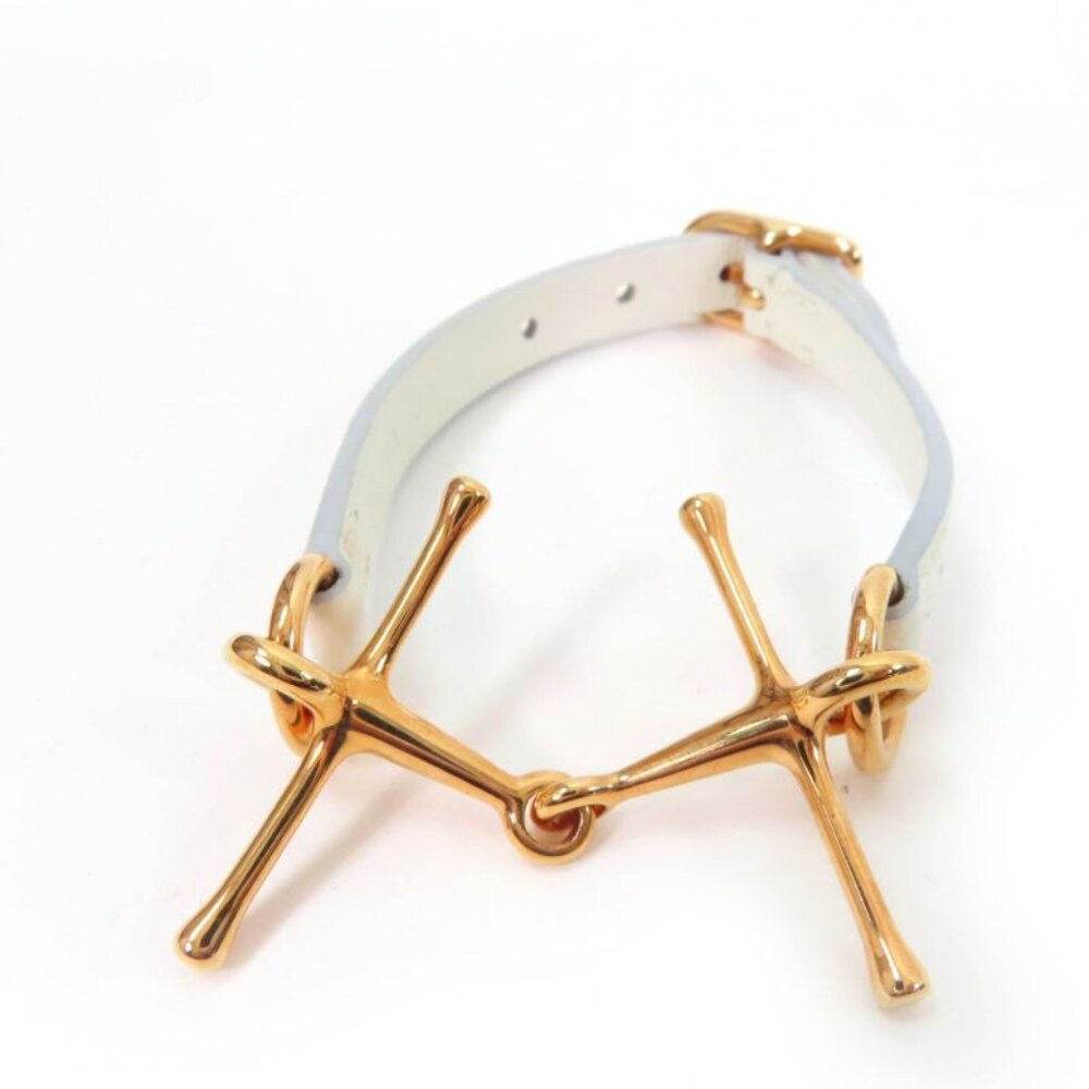 Hermes Maul Bracelet Pink Gold Hardware Leather White T2